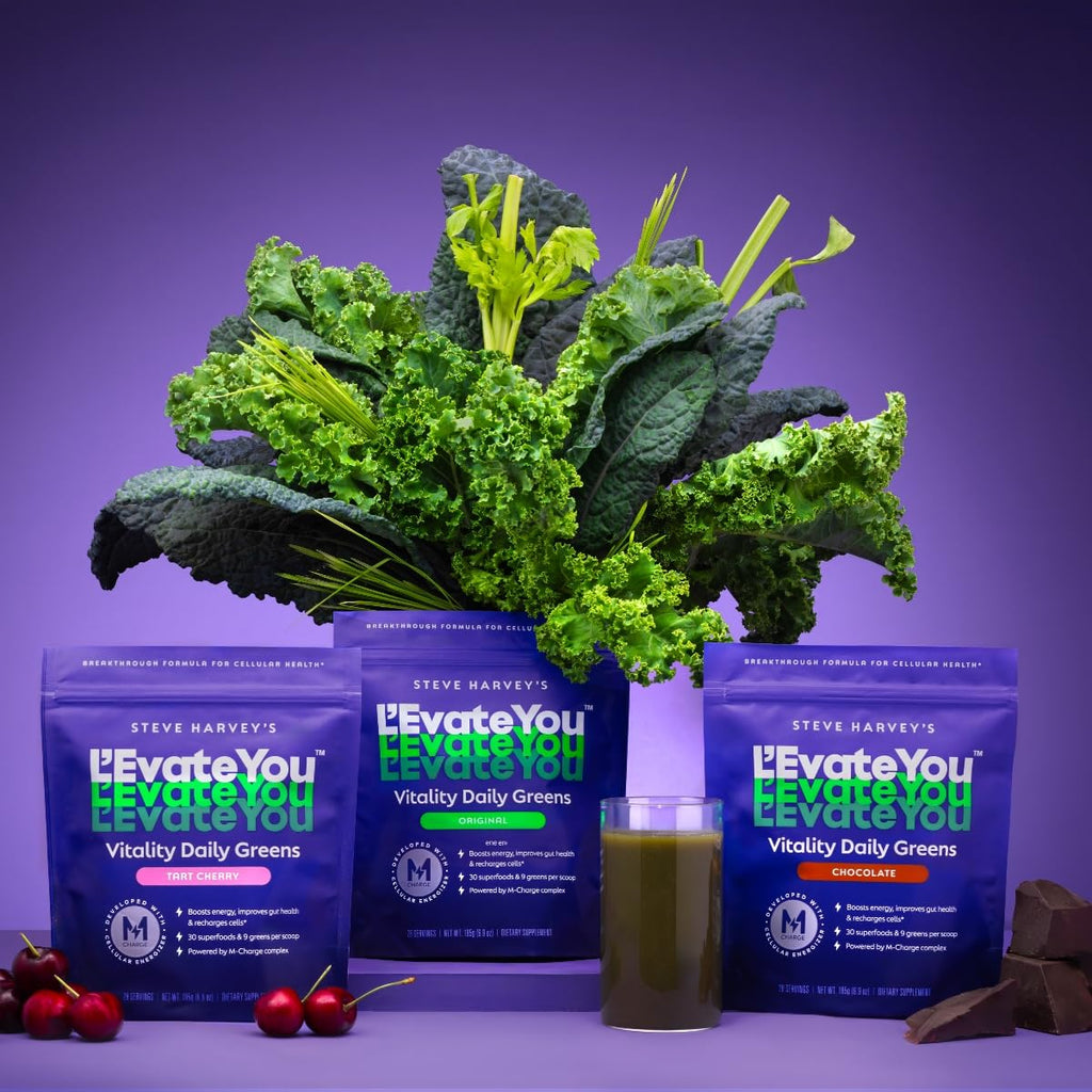 L'Evate You Vitality Daily Greens Powder (28 Servings) 30 Superfoods, 9 Greens - for a Cellular Energy Boost, Powered by M-Charge Complex for All Day Energy (Tart Cherry) - TrustMedUSA