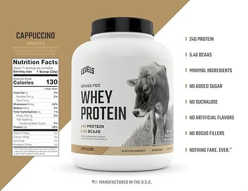 Levels Grass Fed 100% Whey Protein, No Hormones, Cappuccino, 5LB - TrustMedUSA