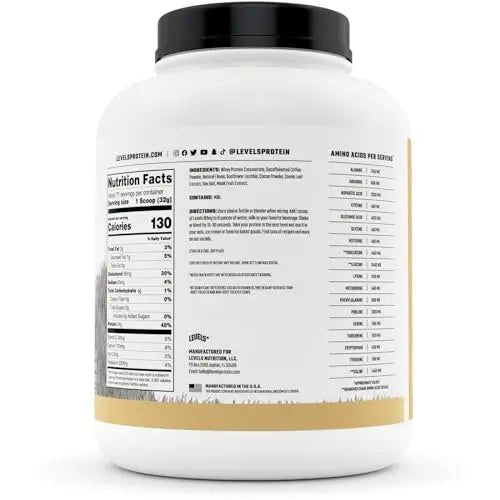Levels Grass Fed 100% Whey Protein, No Hormones, Cappuccino, 5LB - TrustMedUSA