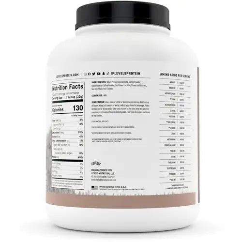 Levels Grass Fed 100% Whey Protein, No Hormones, Chocolate Mocha, 5LB - TrustMedUSA