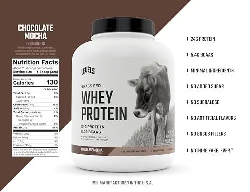Levels Grass Fed 100% Whey Protein, No Hormones, Chocolate Mocha, 5LB - TrustMedUSA
