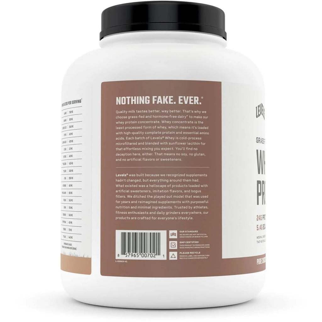Levels Grass Fed 100% Whey Protein, No Hormones, Pure Chocolate, 5LB - TrustMedUSA