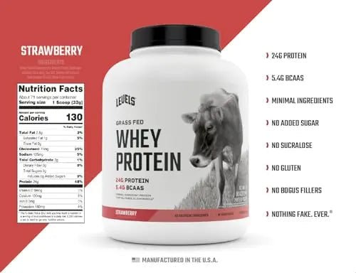Levels Grass Fed 100% Whey Protein, No Hormones, Strawberry, 5LB - TrustMedUSA