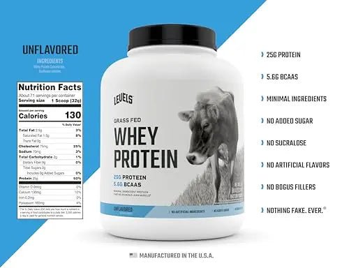 Levels Grass Fed 100% Whey Protein, No Hormones, Unflavored, 5LB - TrustMedUSA