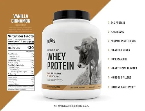 Levels Grass Fed 100% Whey Protein, No Hormones, Vanilla Cinnamon, 5LB - TrustMedUSA
