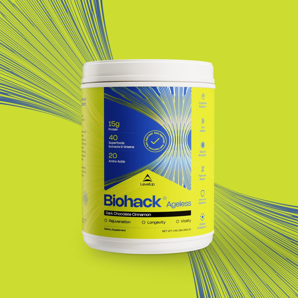 LevelUp Biohack Ageless: Colostrum Collagen Superfoods Antioxidants Spermidine Amino Acids Creatine for Women and Men, Total Body Rejuvenation (Dark Chocolate Cinnamon) - TrustMedUSA