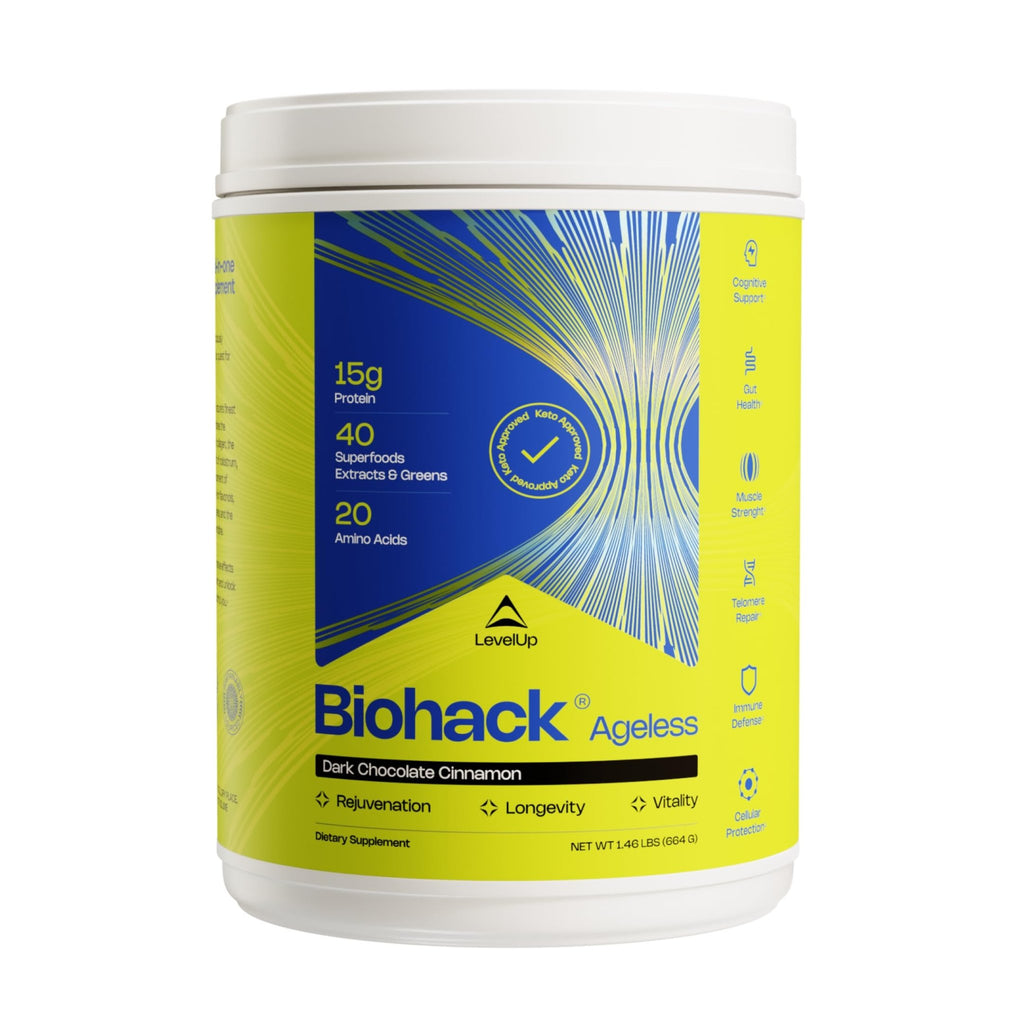 LevelUp Biohack Ageless: Colostrum Collagen Superfoods Antioxidants Spermidine Amino Acids Creatine for Women and Men, Total Body Rejuvenation (Dark Chocolate Cinnamon) - TrustMedUSA