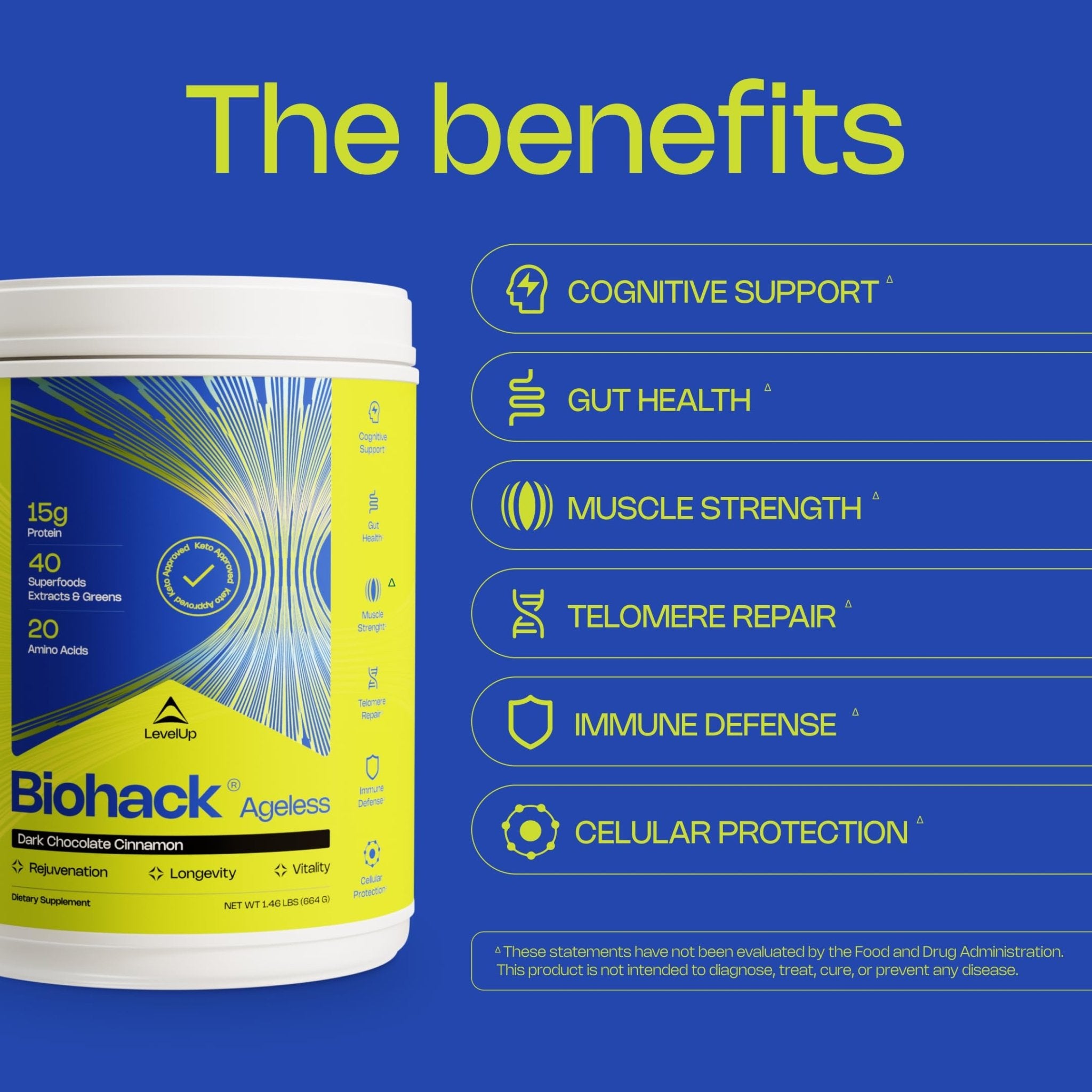 LevelUp Biohack Ageless: Colostrum Collagen Superfoods Antioxidants Spermidine Amino Acids Creatine for Women and Men, Total Body Rejuvenation (Dark Chocolate Cinnamon) - TrustMedUSA
