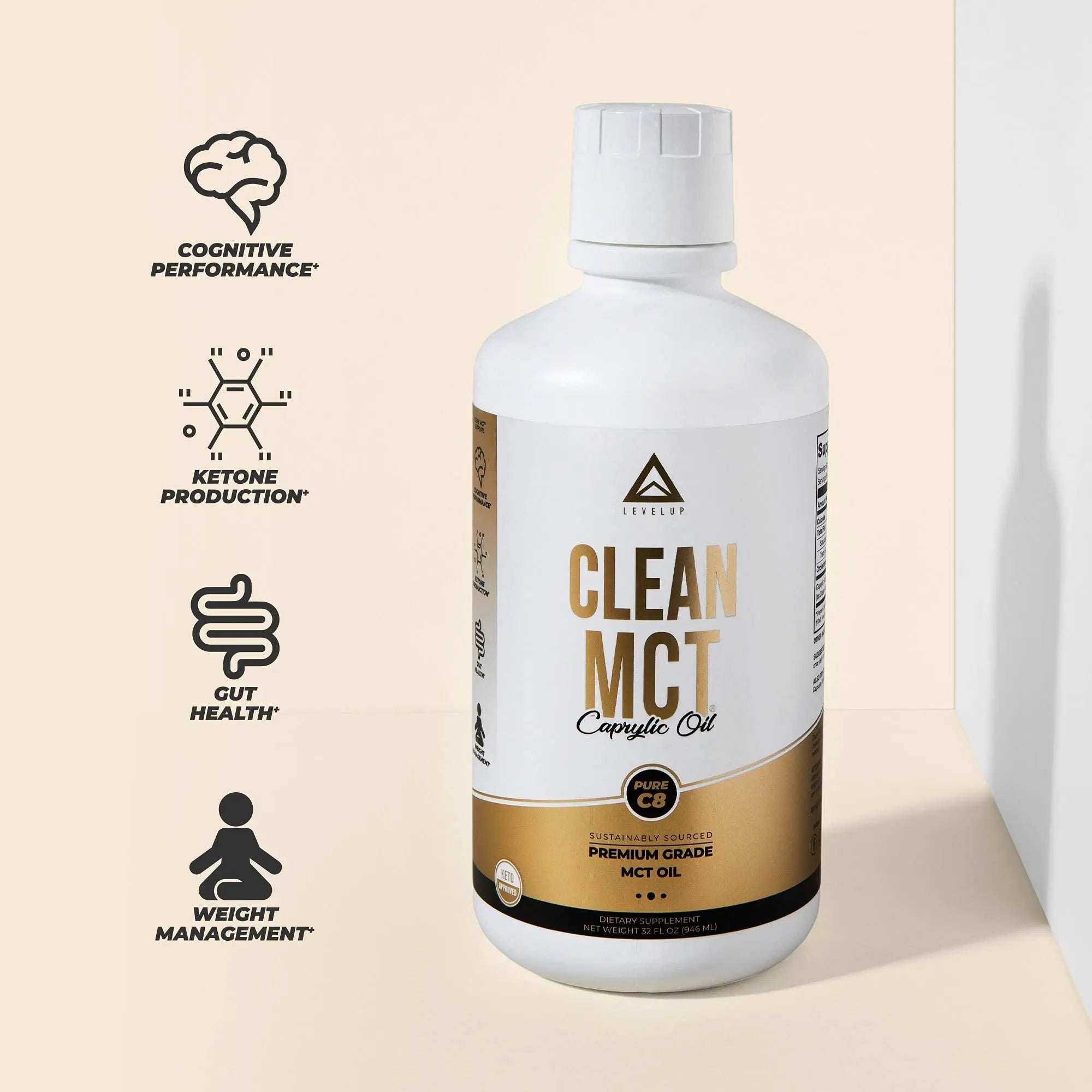 LevelUp Clean MCT Oil - 100% Caprylic C8 for Energy, Focus, Weight Management - TrustMedUSA