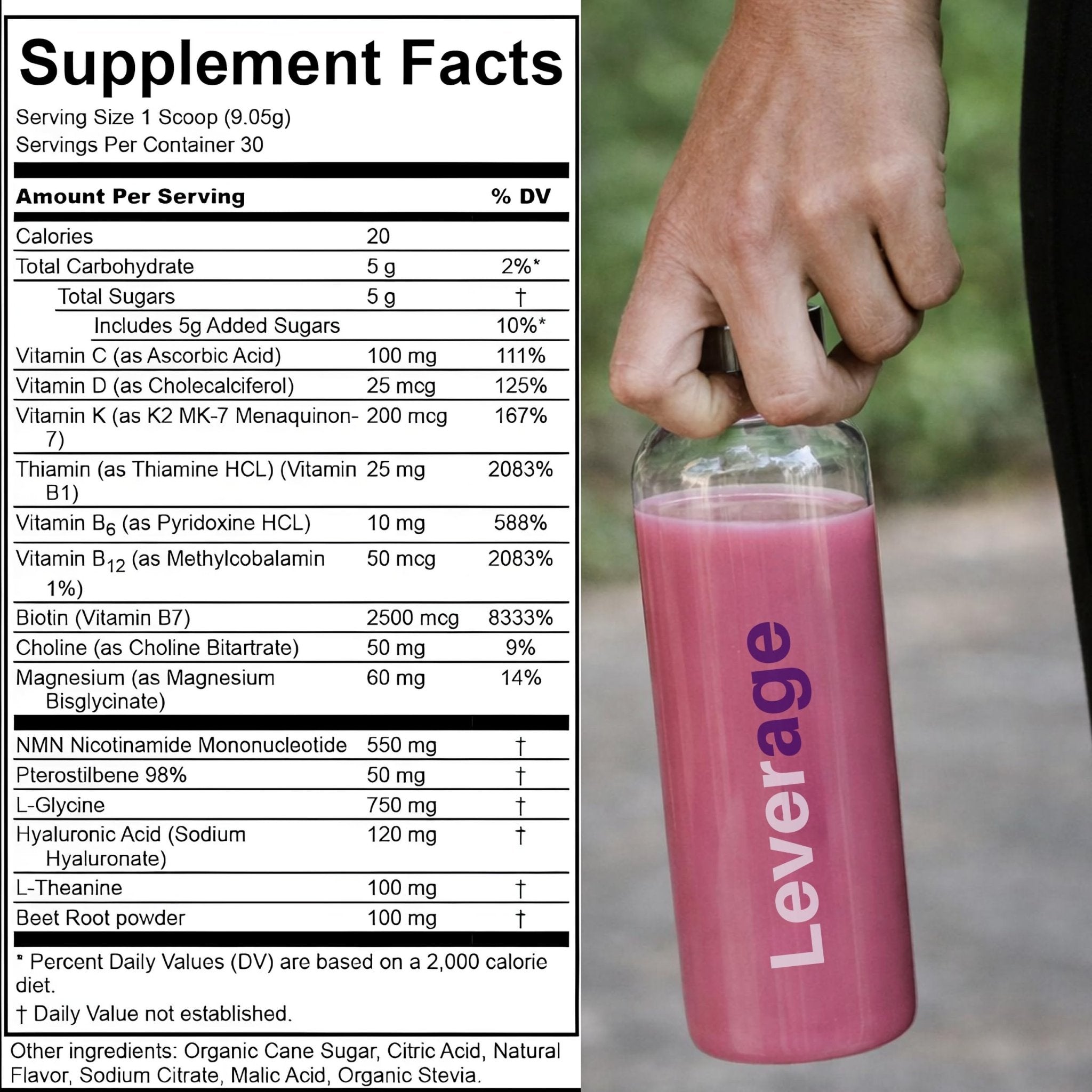 Leverage Mixed Berries Anti–Aging Supplement & Longevity Mix - Daily Wellness Multivitamin Powder with Hyaluronic Acid, L-Glycine & Magnesium for Skin, Energy, Cognitive Function & Joint–30 Servings - TrustMedUSA