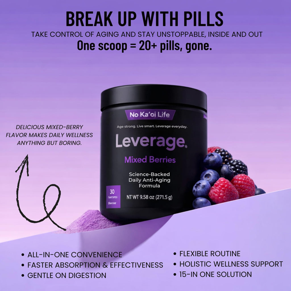 Leverage Mixed Berries Anti–Aging Supplement & Longevity Mix - Daily Wellness Multivitamin Powder with Hyaluronic Acid, L-Glycine & Magnesium for Skin, Energy, Cognitive Function & Joint–30 Servings - TrustMedUSA