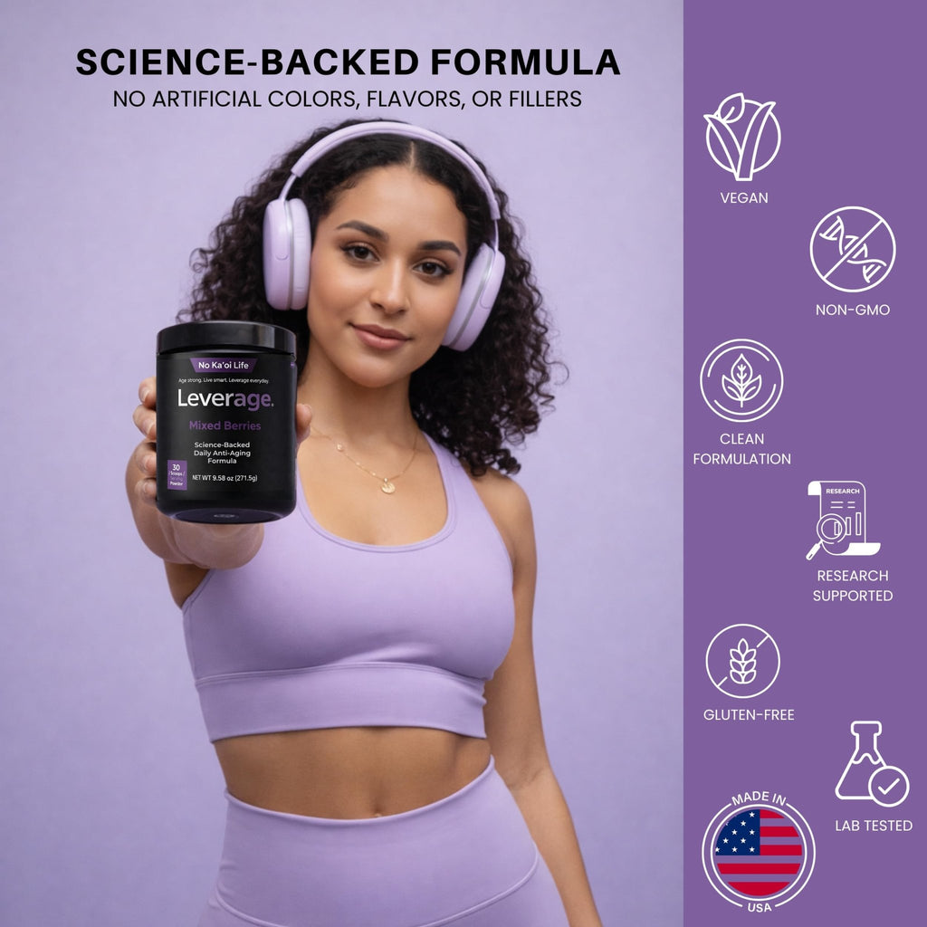 Leverage Mixed Berries Anti–Aging Supplement & Longevity Mix - Daily Wellness Multivitamin Powder with Hyaluronic Acid, L-Glycine & Magnesium for Skin, Energy, Cognitive Function & Joint–30 Servings - TrustMedUSA