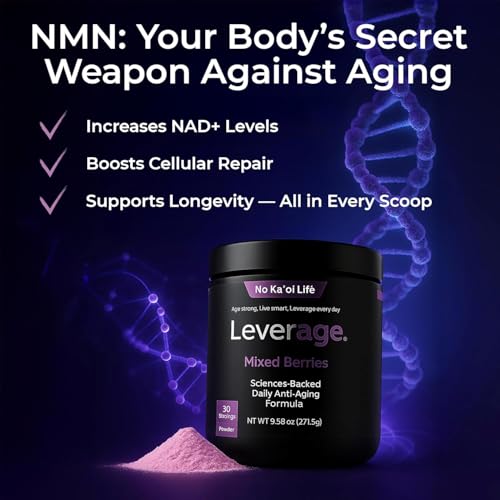 Leverage Mixed Berries Anti–Aging Supplement & Longevity Mix - Daily Wellness Multivitamin Powder with Hyaluronic Acid, L-Glycine & Magnesium for Skin, Energy, Cognitive Function & Joint–30 Servings - TrustMedUSA