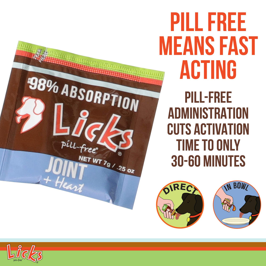 Licks Pill-Free Dog Joint and Heart - Glucosamine & Omega 3 Fish Oil Supplement for Dogs - Inflammation Supplements for Joint Support - Gel Packets - 30 Use - TrustMedUSA