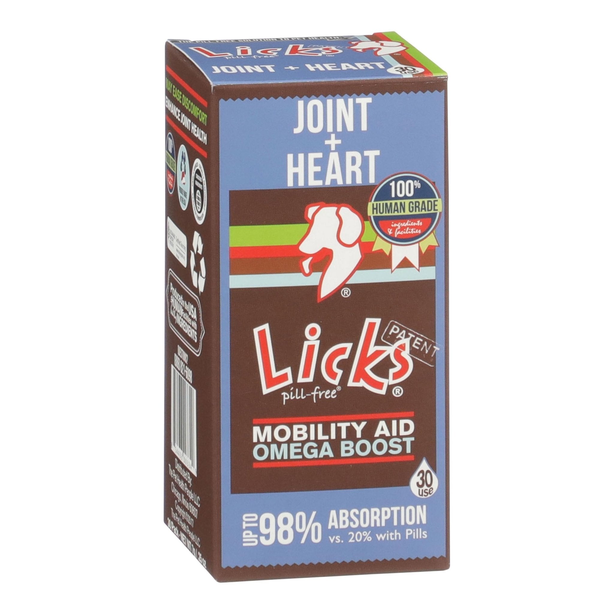 Licks Pill-Free Dog Joint and Heart - Glucosamine & Omega 3 Fish Oil Supplement for Dogs - Inflammation Supplements for Joint Support - Gel Packets - 30 Use - TrustMedUSA