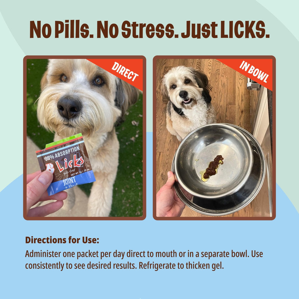 Licks Pill-Free Dog Joint and Heart - Glucosamine & Omega 3 Fish Oil Supplement for Dogs - Inflammation Supplements for Joint Support - Gel Packets - 30 Use - TrustMedUSA