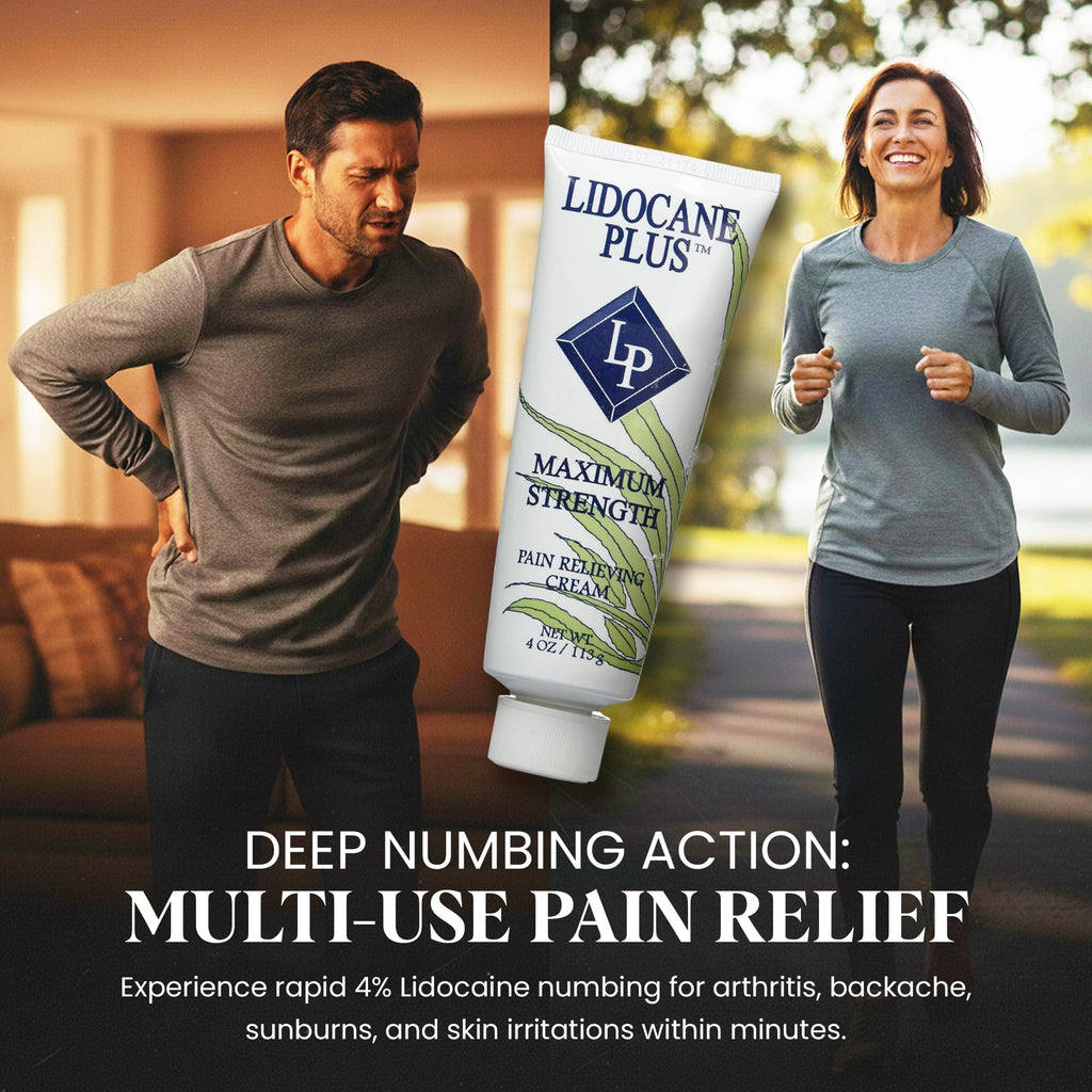 Lidocaine Plus 4% Lidocaine Cream Maximum Strength Pain & Itch Relief - Non-Greasy Formula Numbing Cream - Fast Acting Topical Pain Reliever, Soothing Topical Analgesic Aloe Vera Scent - 4 oz - TrustMedUSA