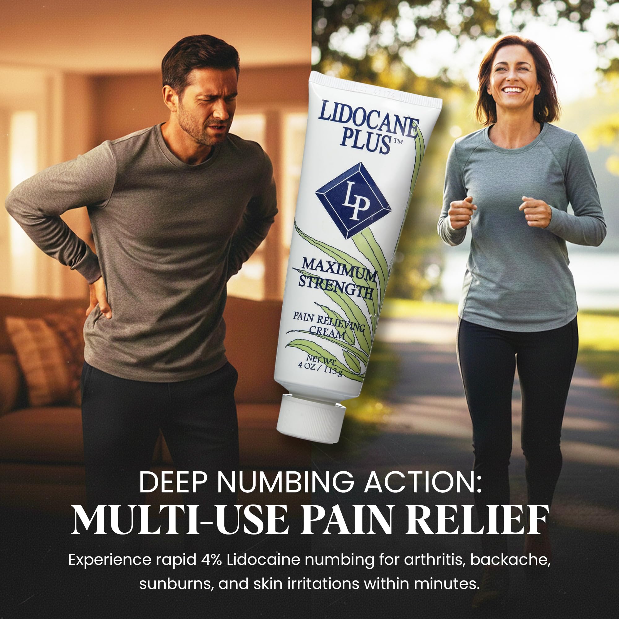 Lidocaine Plus 4% Lidocaine Cream Maximum Strength Pain & Itch Relief - Non-Greasy Formula Numbing Cream - Fast Acting Topical Pain Reliever, Soothing Topical Analgesic Aloe Vera Scent - 4 oz - TrustMedUSA