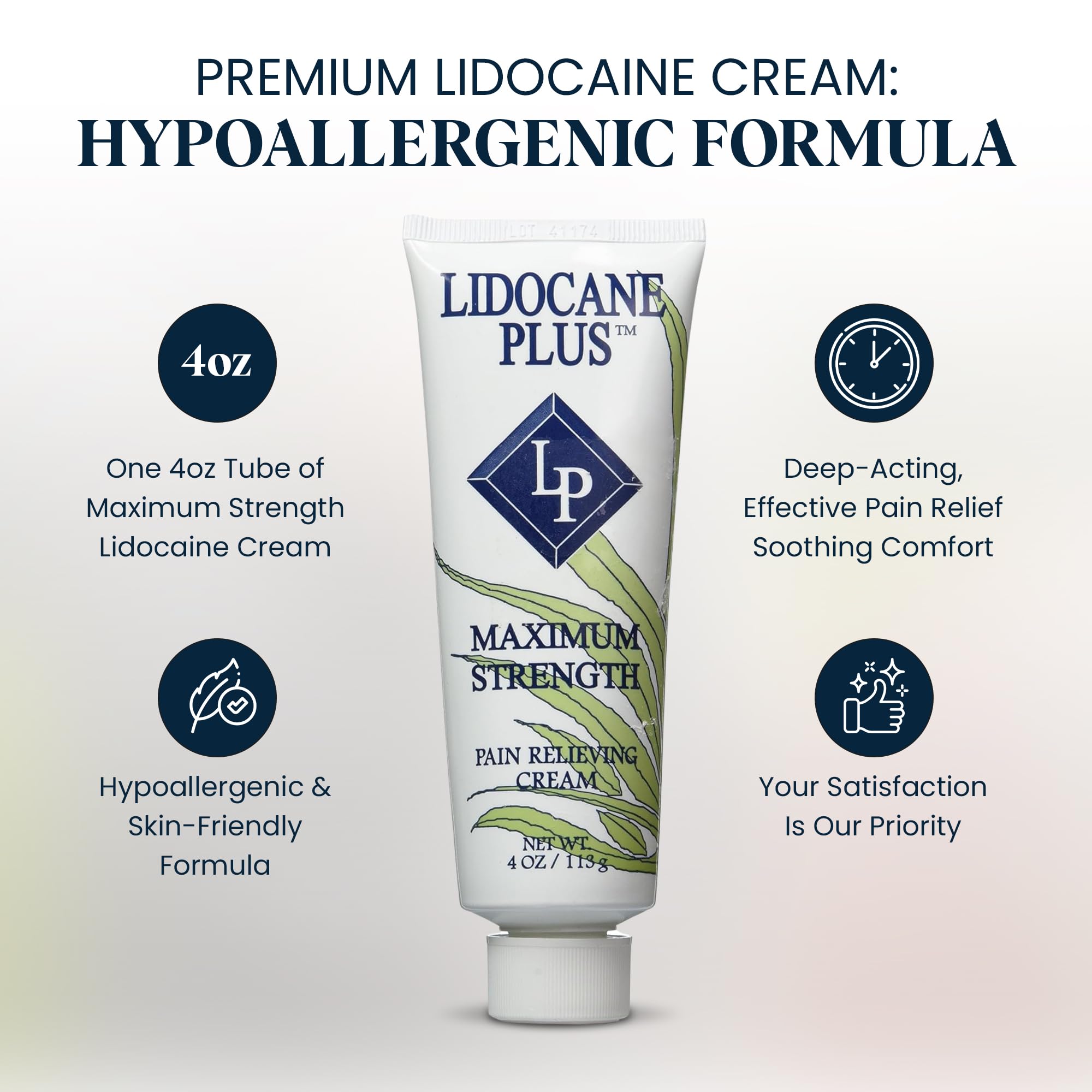Lidocaine Plus 4% Lidocaine Cream Maximum Strength Pain & Itch Relief - Non-Greasy Formula Numbing Cream - Fast Acting Topical Pain Reliever, Soothing Topical Analgesic Aloe Vera Scent - 4 oz - TrustMedUSA