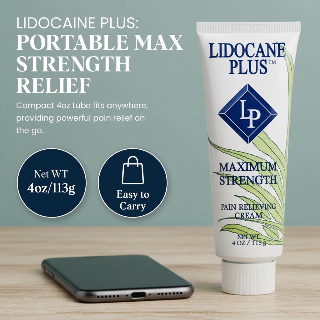 Lidocaine Plus 4% Lidocaine Cream Maximum Strength Pain & Itch Relief - Non-Greasy Formula Numbing Cream - Fast Acting Topical Pain Reliever, Soothing Topical Analgesic Aloe Vera Scent - 4 oz - TrustMedUSA