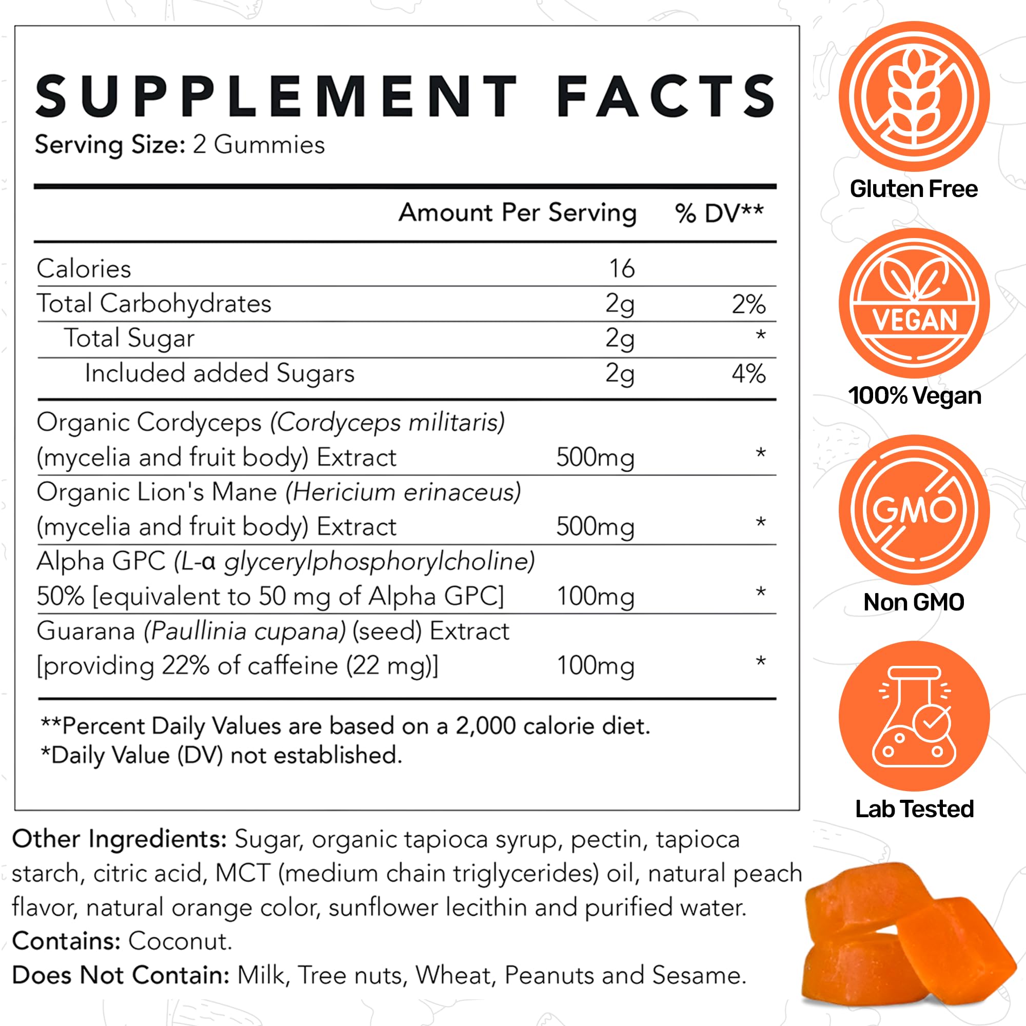 Life Cykel - AM Energy and Focus Mushroom Gummies, 10 Count - Organic Lion's Mane Gummies with Cordyceps, Guarana & Alpha GPC for Mental Clarity, Natural Energy, Endurance & Focus - Lemon Peach Flavor - TrustMedUSA
