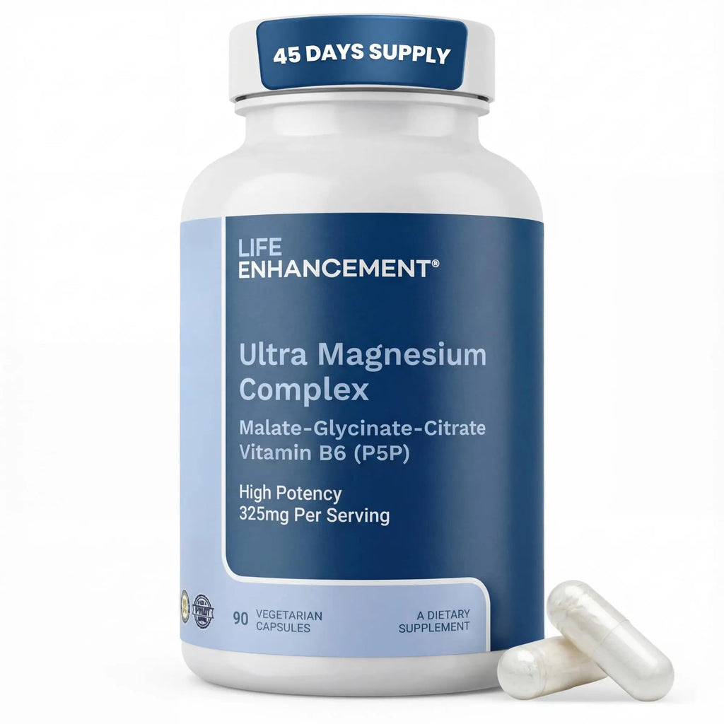 Life Enhancement Ultra Triple Magnesium Complex - 325 mg - with B6, Glycinate, Malate & Citrate - Magnesium Supplement Enhance Sleep and Brain Function - Made in USA (90 Vegetarian Capsules) - TrustMedUSA