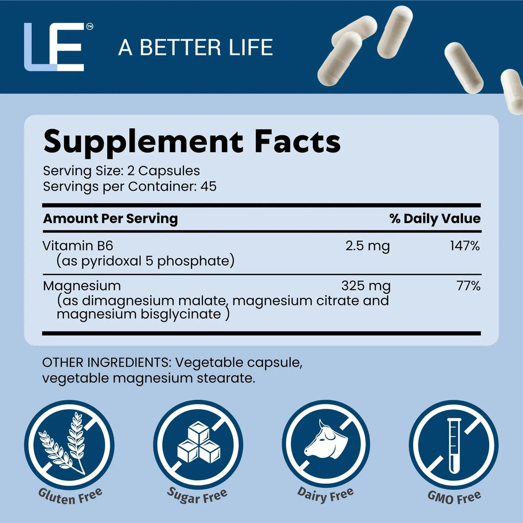 Life Enhancement Ultra Triple Magnesium Complex - 325 mg - with B6, Glycinate, Malate & Citrate - Magnesium Supplement Enhance Sleep and Brain Function - Made in USA (90 Vegetarian Capsules) - TrustMedUSA