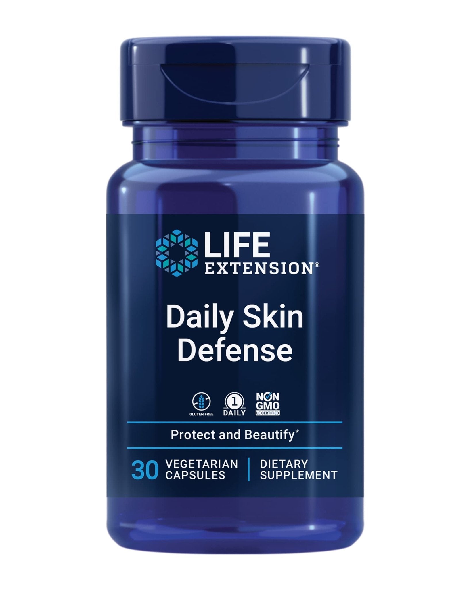 Life Extension Daily Skin Defense, Vitamin C, ceramides, Rosemary, Lemon Verbena, Helps Fight oxidative Stress & The Appearance of Wrinkles, Gluten-Free, Once-Daily, Non-GMO, Vegetarian, 30 Capsules - TrustMedUSA