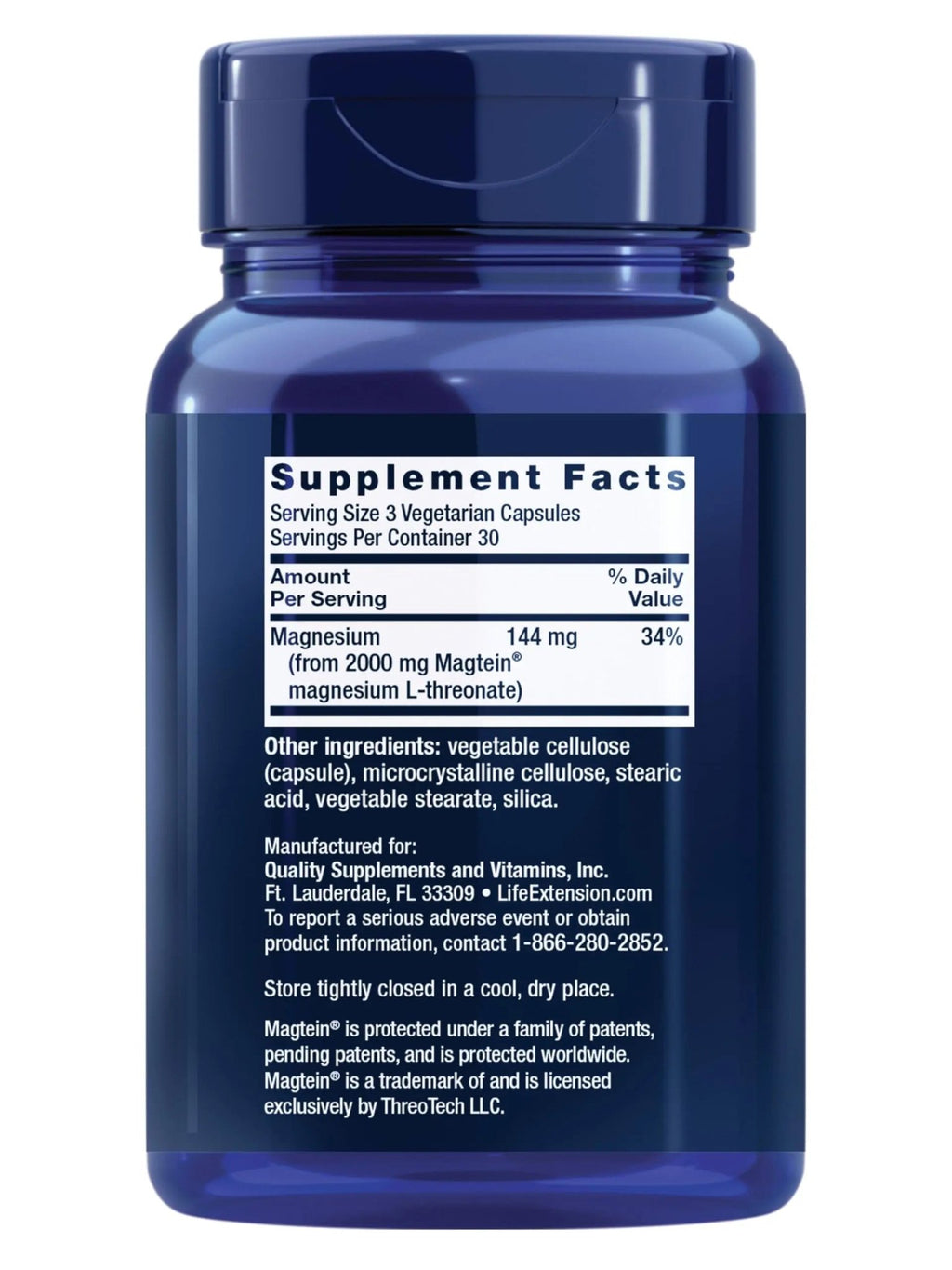 Life Extension Neuro-Mag Magnesium L-Threonate, Memory Health, Quick Thinking, Cognitive Health Support, Vegetarian, Non-GMO, 90 Vegetarian Capsules (144 mg from 2000 mg Magtein magnesium L-threonate - TrustMedUSA