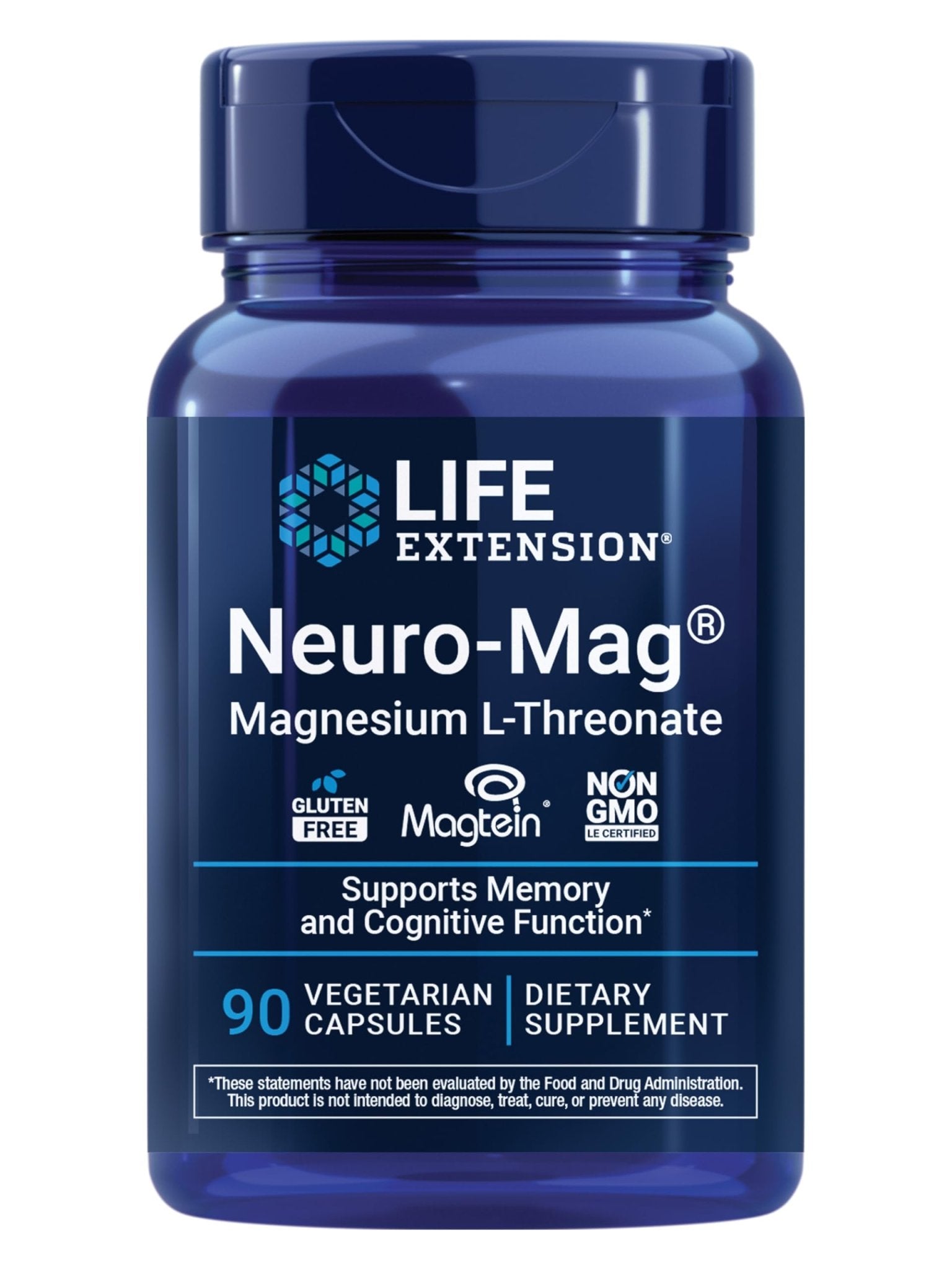 Life Extension Neuro-Mag Magnesium L-Threonate, Memory Health, Quick Thinking, Cognitive Health Support, Vegetarian, Non-GMO, 90 Vegetarian Capsules - TrustMedUSA