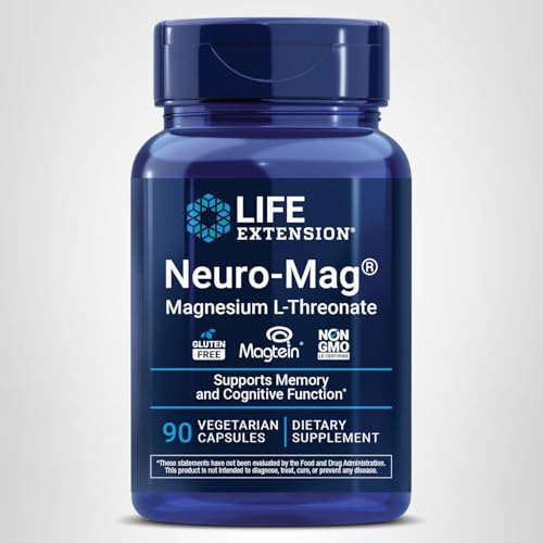 Life Extension Neuro-Mag Magnesium L-Threonate, Memory Health, Quick Thinking, Cognitive Health Support, Vegetarian, Non-GMO, 90 Vegetarian Capsules - TrustMedUSA