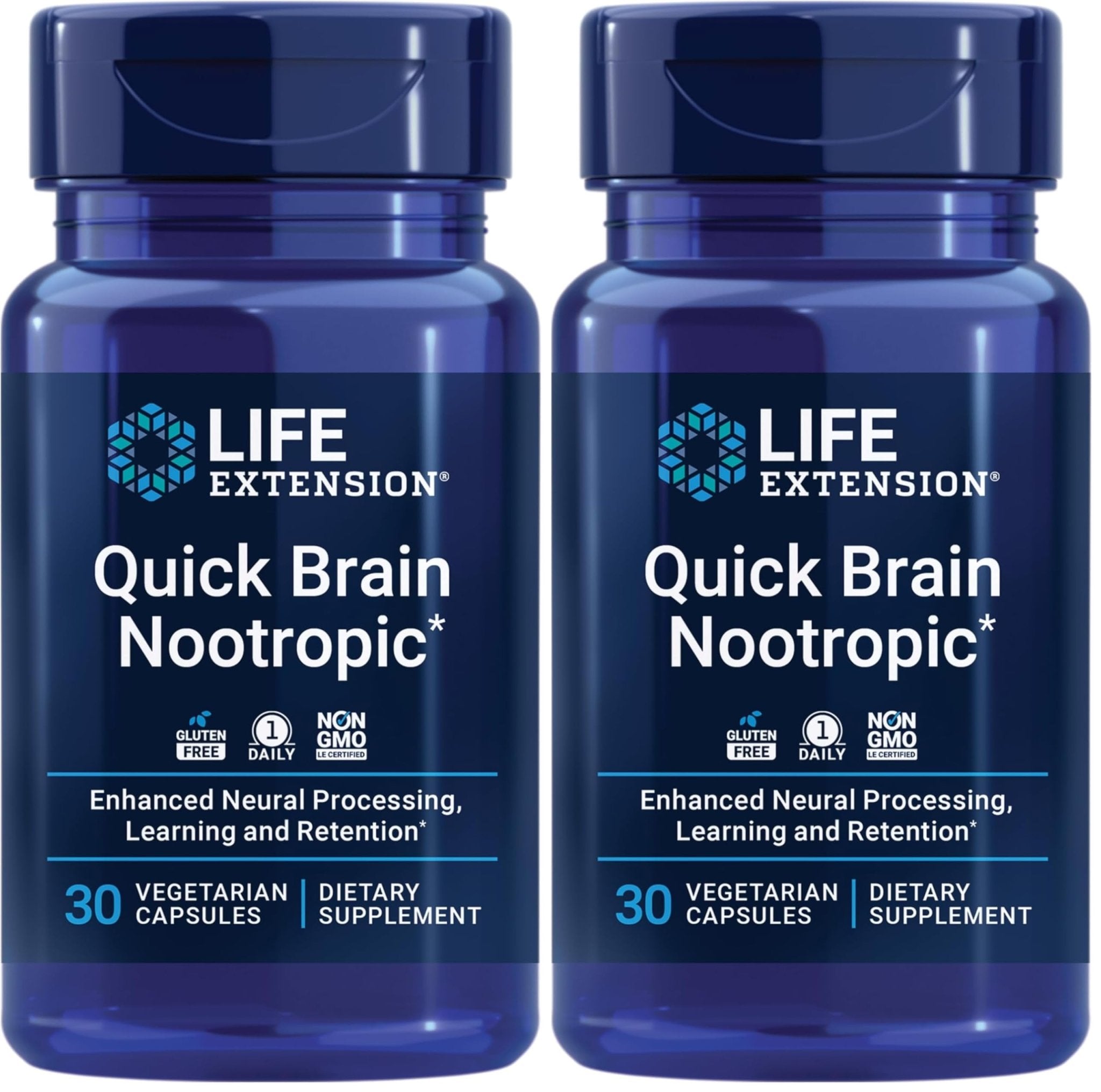 Life Extension Quick Brain Nootropic, Fast Thinking, Learning, Concentration, Lutein, zeaxanthin, gotu kola, bacopa, Gluten Free, Non-GMO, Vegetarian, 1 Daily, 30 Capsules, (Pack of 2) - TrustMedUSA