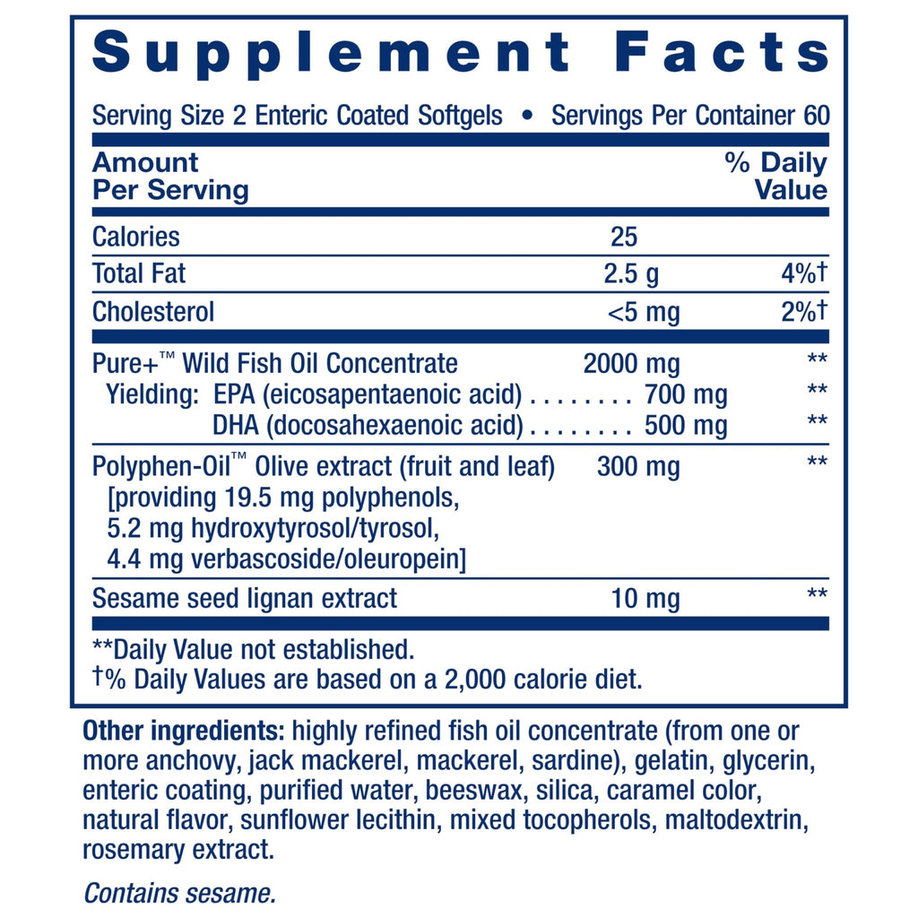 Life Extension Super Omega-3 EPA/DHA Fish Oil, Sesame Lignans & Olive Extract – Heart Health, Brain Health, Inflammation Health Support, Gluten-Free, Enteric-Coated, Non-GMO, 120 Softgels - TrustMedUSA