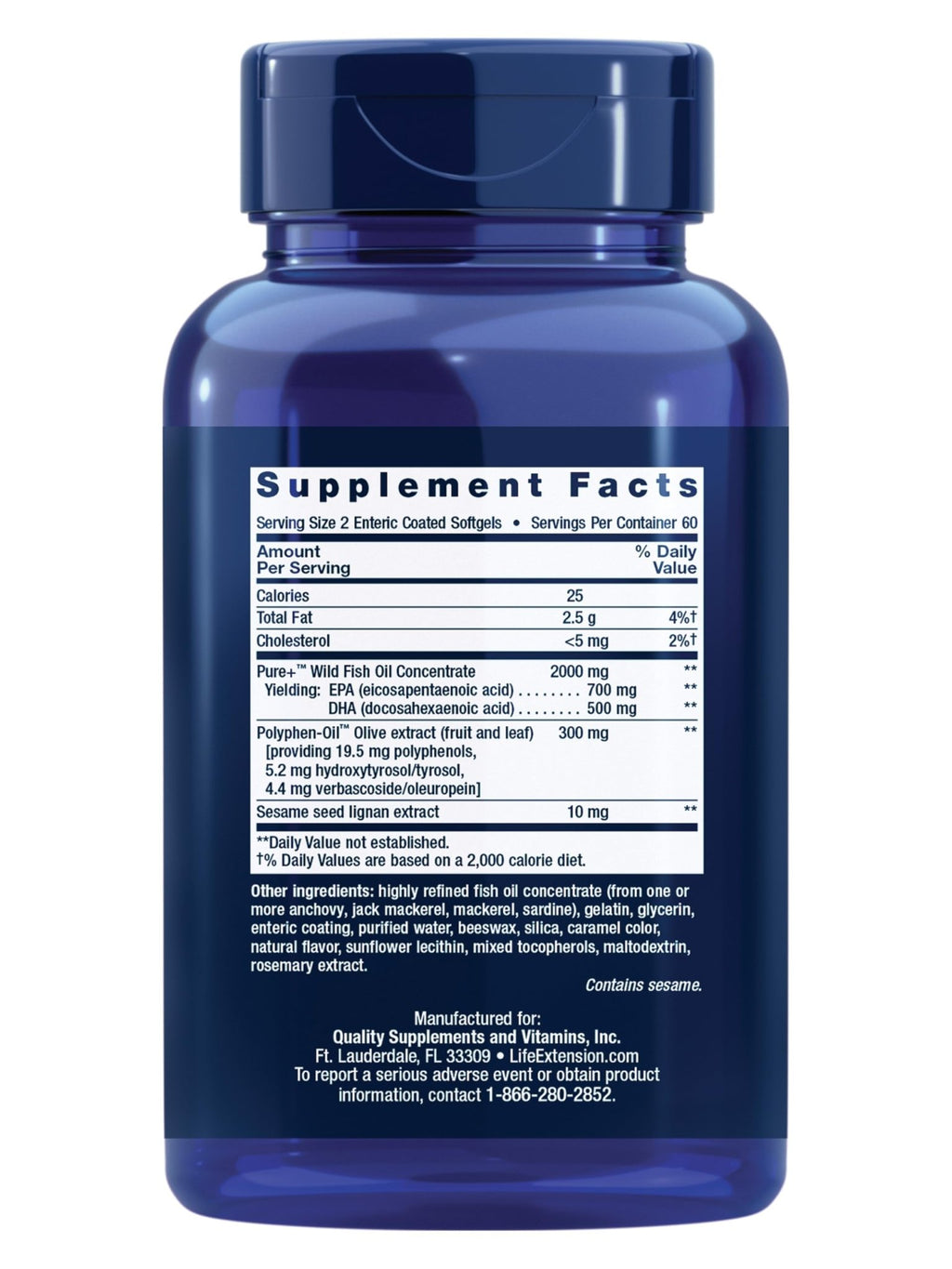 Life Extension Super Omega-3 EPA/DHA Fish Oil, Sesame Lignans & Olive Extract – Heart Health, Brain Health, Inflammation Health Support, Gluten-Free, Enteric-Coated, Non-GMO, 120 Softgels - TrustMedUSA