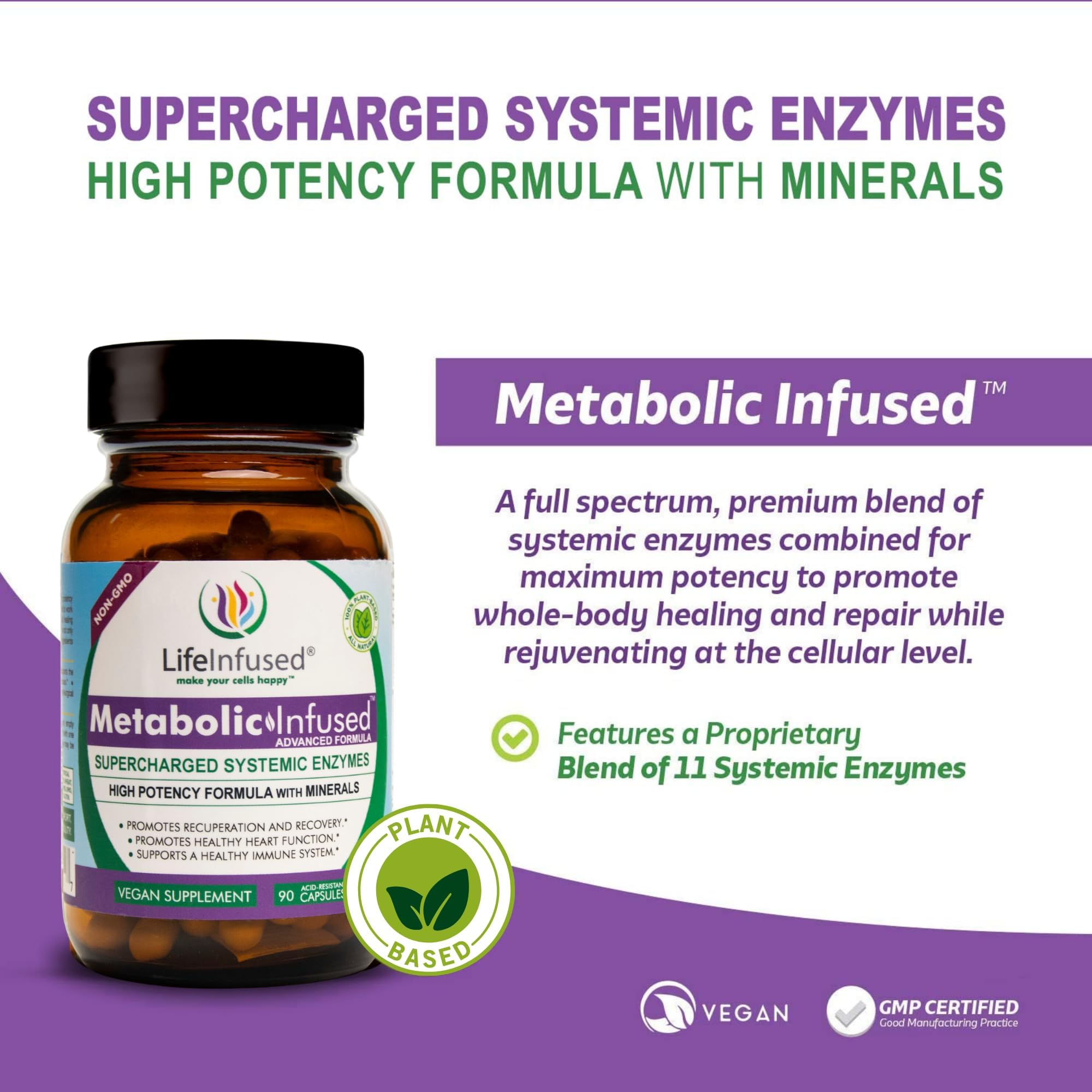 Life Infused Metabolic Enzymes – Systemic Enzyme Supplement with Serrapeptase, Nattokinase, Bromelain & Protease Blend – 72 Trace Minerals – Immune & Circulation Support – Vegan, Non-GMO – 90 Capsules - Maple Wellness Supplements