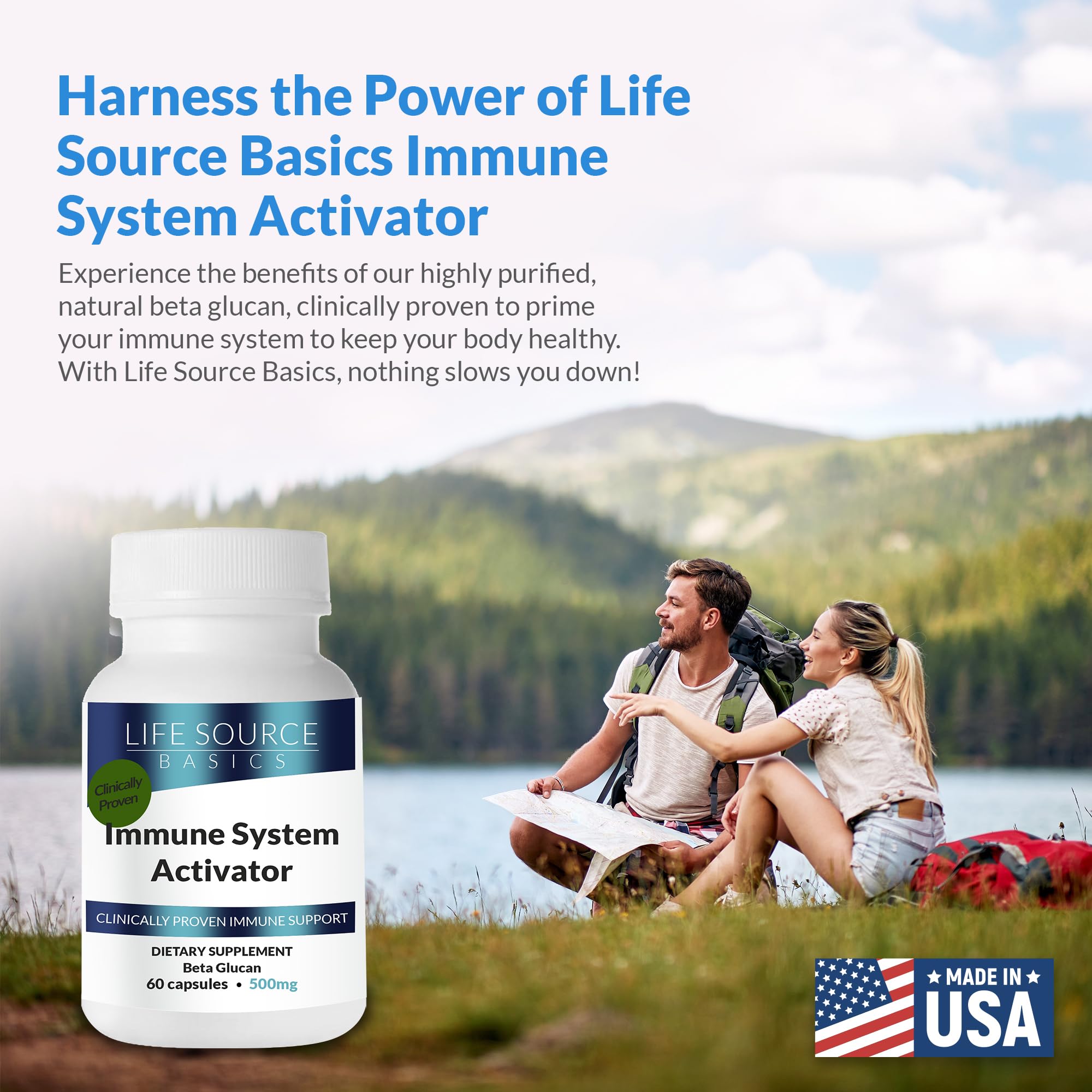 Life Source Basics Immune System Support Activator - High Purity Beta 1,3/1,6 Glucan - Immunity and Vitamin Supplement Non-GMO & Vegan Friendly for Men & Women, Gluten-Free 500 mg - 60 Capsules - TrustMedUSA