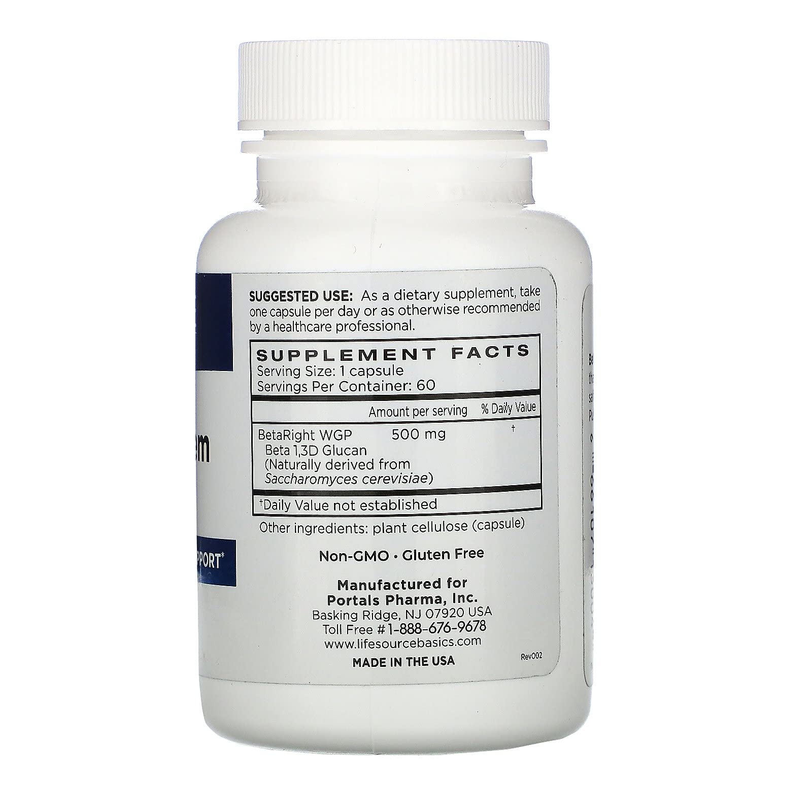 Life Source Basics Immune System Support Activator - High Purity Beta 1,3/1,6 Glucan - Immunity and Vitamin Supplement Non-GMO & Vegan Friendly for Men & Women, Gluten-Free 500 mg - 60 Capsules - TrustMedUSA