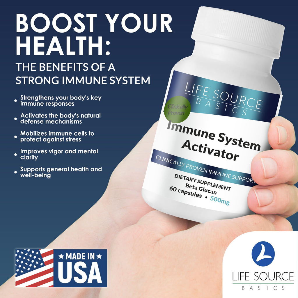 Life Source Basics Immune System Support Activator - High Purity Beta 1,3/1,6 Glucan - Immunity and Vitamin Supplement Non-GMO & Vegan Friendly for Men & Women, Gluten-Free 500 mg - 60 Capsules - TrustMedUSA