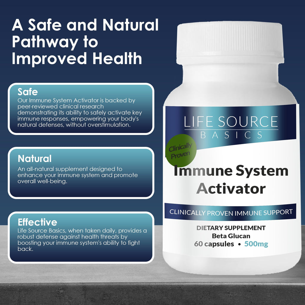 Life Source Basics Immune System Support Activator - High Purity Beta 1,3/1,6 Glucan - Immunity and Vitamin Supplement Non-GMO & Vegan Friendly for Men & Women, Gluten-Free 500 mg - 60 Capsules - TrustMedUSA