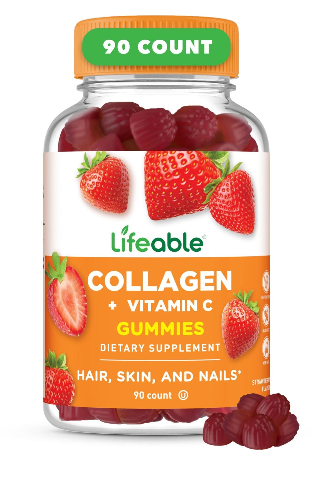 Lifeable Collagen Peptides Gummies | 100mg with Vitamin C | Great Tasting Collagen Supplements | Vegetarian Hair Skin and Nails Gummies | Collagen Gummies for Adults, Men, Women | 90 Gummies - Maple Wellness Supplements
