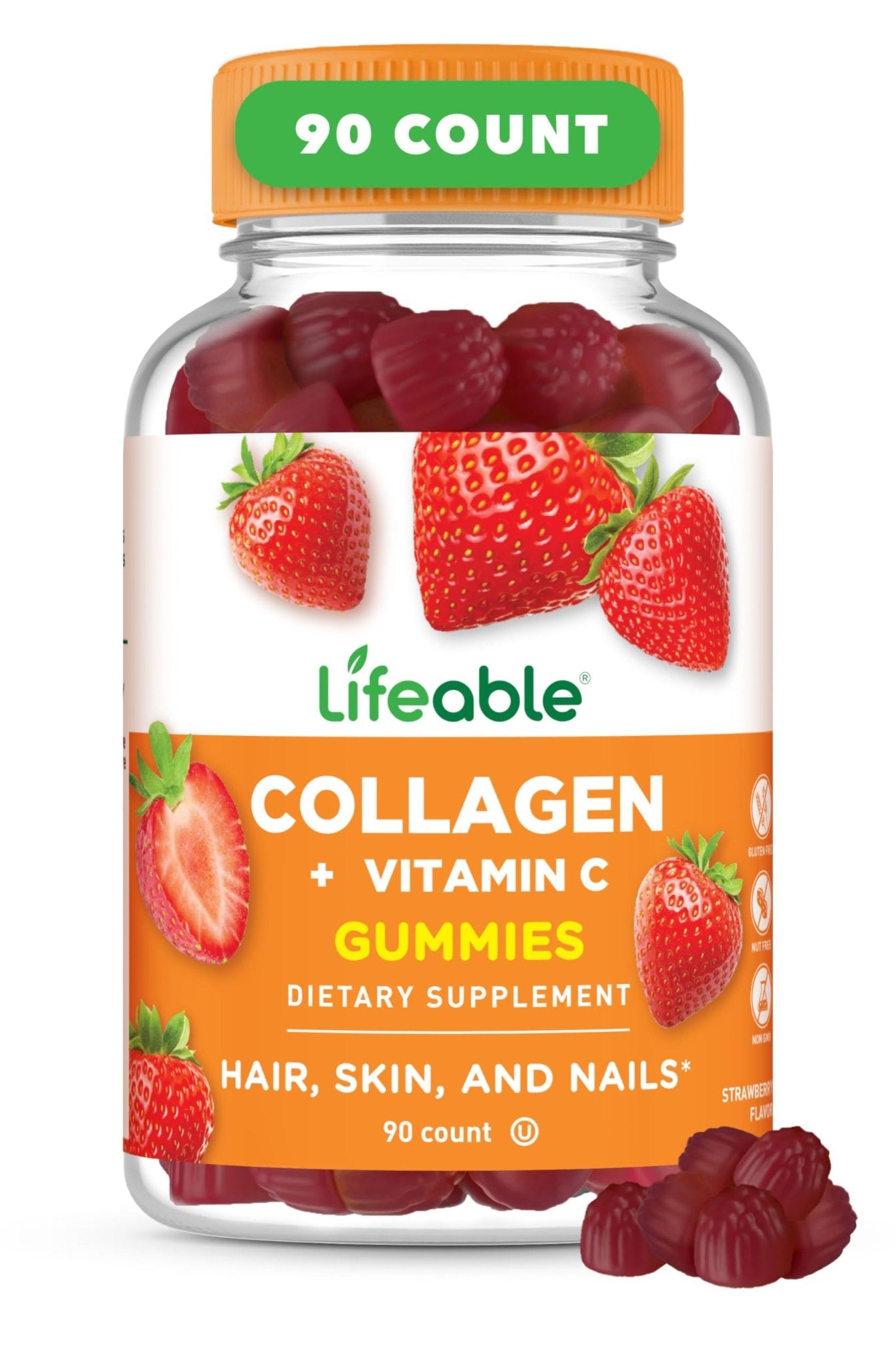 Lifeable Collagen Peptides Gummies | 100mg with Vitamin C | Great Tasting Collagen Supplements | Vegetarian Hair Skin and Nails Gummies | Collagen Gummies for Adults, Men, Women | 90 Gummies - Maple Wellness Supplements