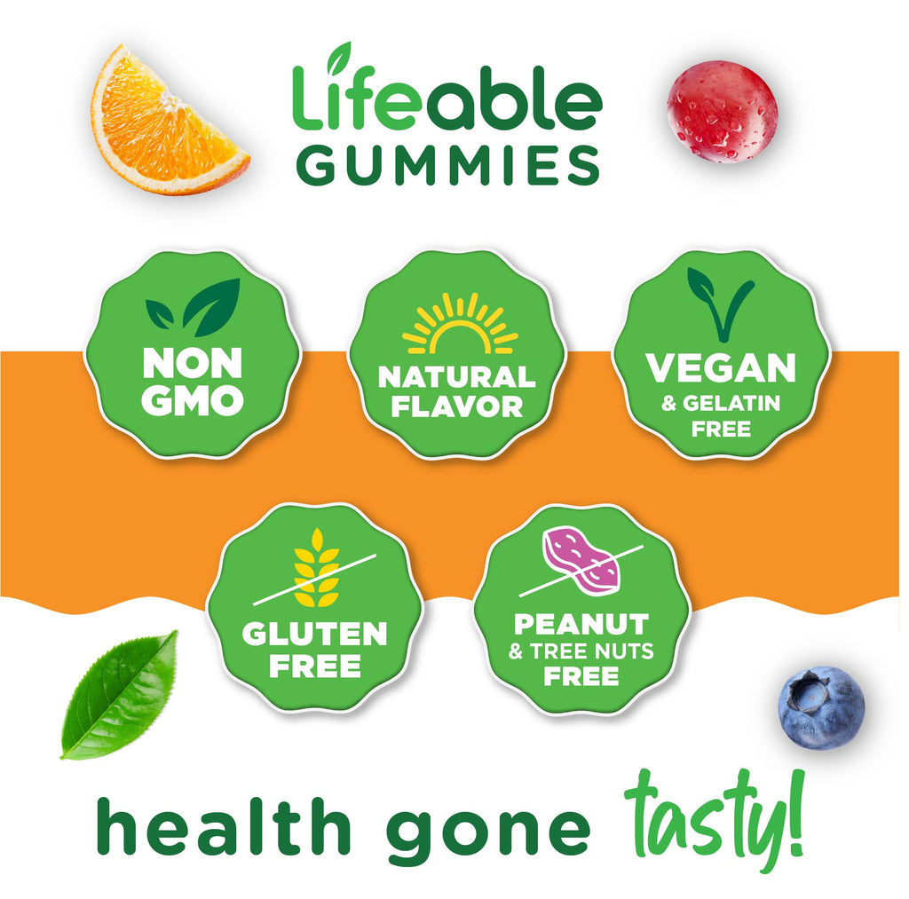 Lifeable Stress Aid Gummies for Teens | with Lemon Balm, GABA and L Theanine Supplements | Vegan Non GMO Mood Support Supplement | Great Tasing Stress Vitamins | L-Theanine for Teen | 90 Gummies - TrustMedUSA
