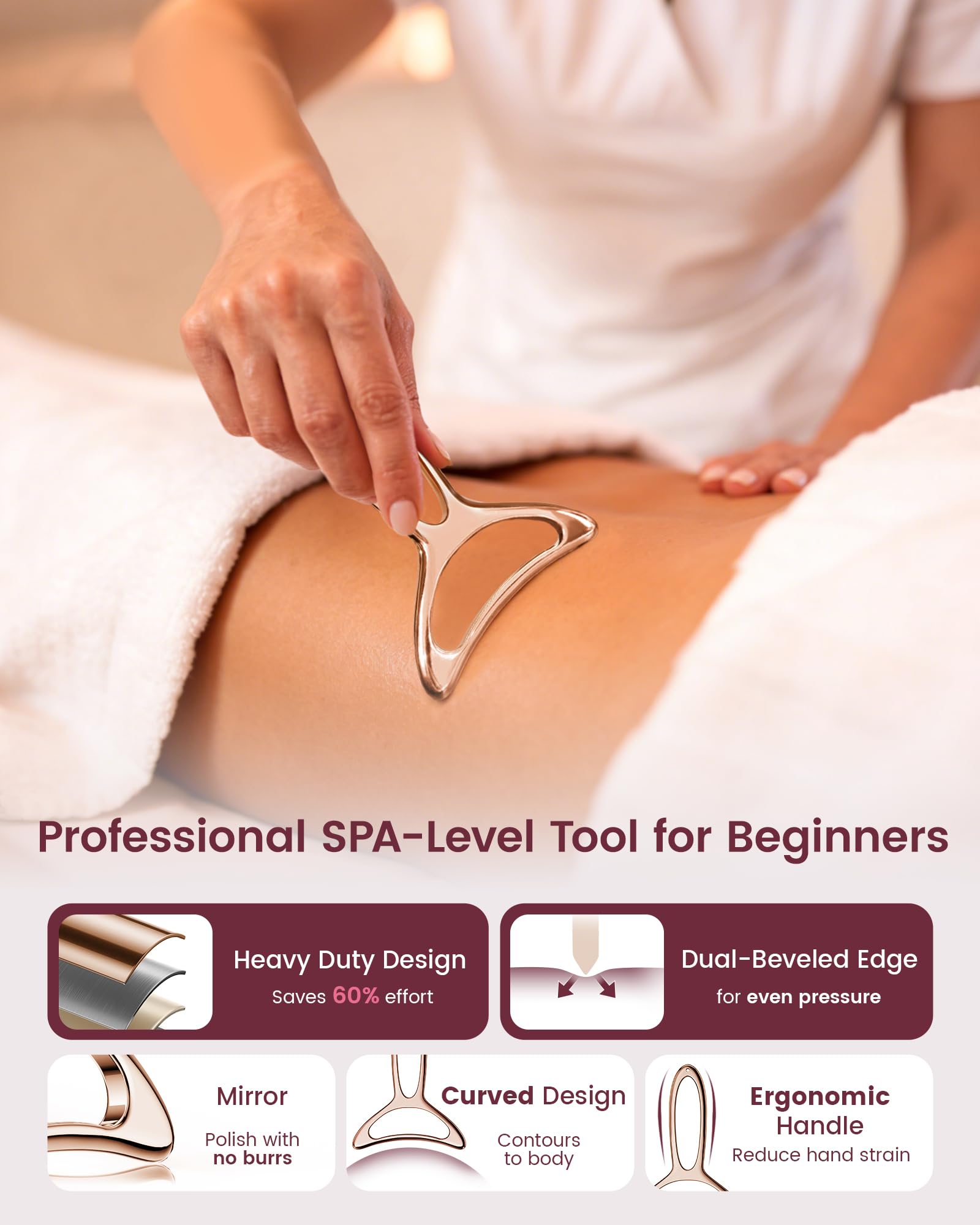 lifechill Lymphatic Drainage Massager & Anti Cellulite Massage Tools for Body Sculpting, Metal Gua Sha & Muscle Scraper Tool Pain Relief Deep Tissue, Gifts for Women, Gold (M) - Maple Wellness Supplements