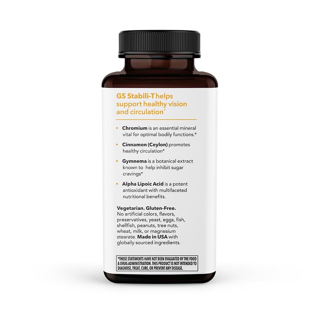 LifeSeasons GS Stabili-T - Blood Sugar Support Supplement - Healthy Circulation & Vision - Maintain Normal Levels - Chromium Cinnamon Gymnema Bilberry & Alpha Lipoic Acid - 90 Capsules - TrustMedUSA