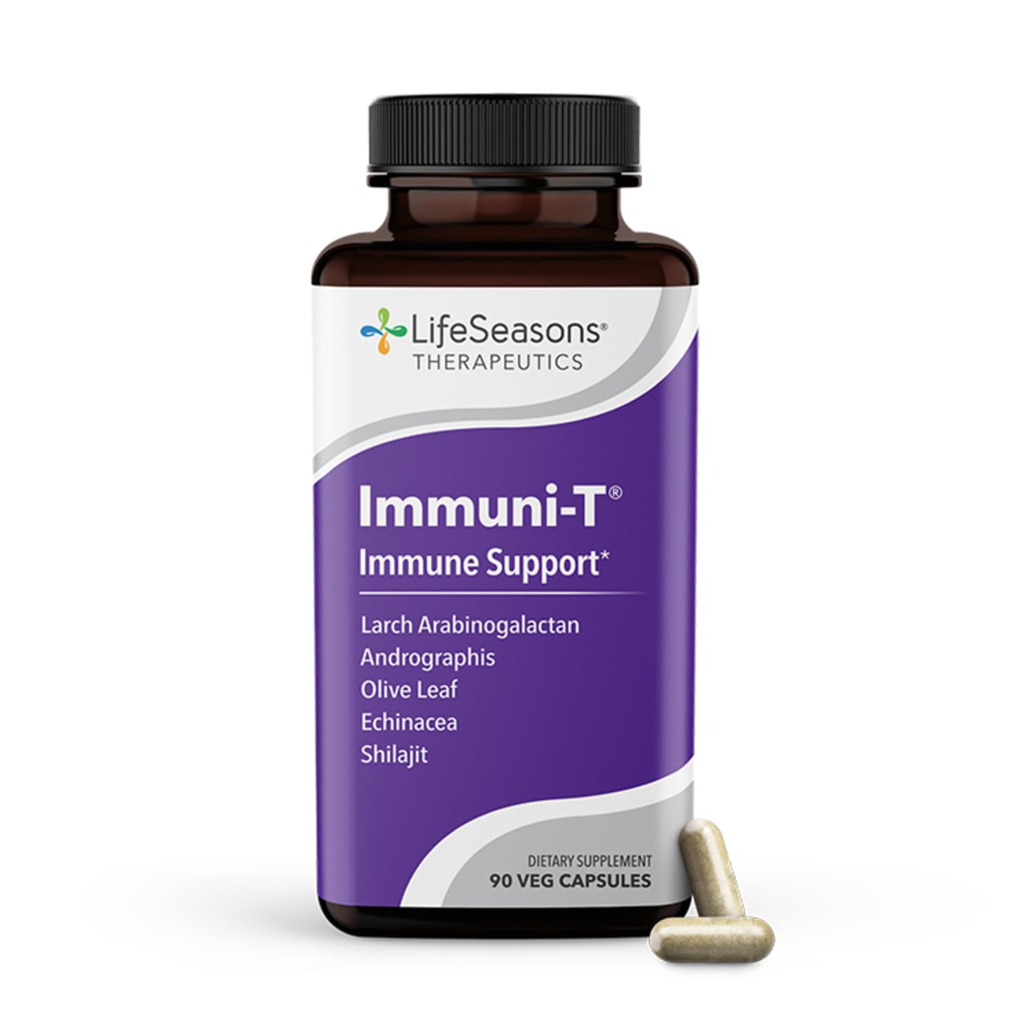 LifeSeasons Immuni-T - Immune Support Supplement - Immunity System Booster - Natural Cold & Flu Relief - Elderberry, Echinacea, Andrographis, Arabinogalactans & Olive Leaf - 90 Capsules - Maple Wellness Supplements