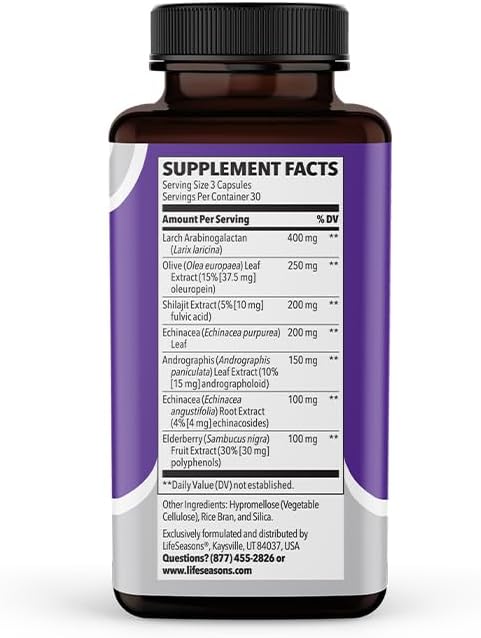 LifeSeasons Immuni-T - Immune Support Supplement - Immunity System Booster - Natural Cold & Flu Relief - Elderberry, Echinacea, Andrographis, Arabinogalactans & Olive Leaf - 90 Capsules - Maple Wellness Supplements