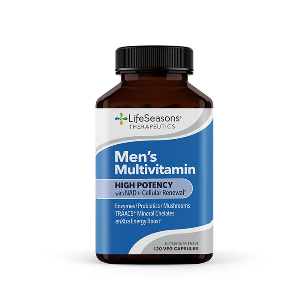 LifeSeasons Men's Multivitamin – High Potency with 21 Vitamins & Minerals, PureWay-C®, NAD+, Active B-Vitamins, TRAACS® Chelates, enXtra® for Energy, Probiotics & Mushrooms – 120 Veg Capsules - TrustMedUSA