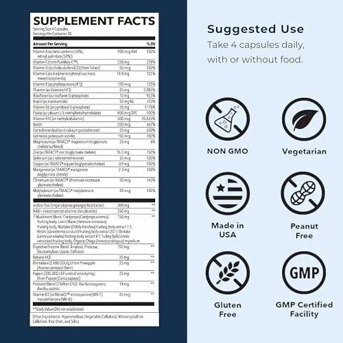 LifeSeasons Men's Multivitamin – High Potency with 21 Vitamins & Minerals, PureWay-C®, NAD+, Active B-Vitamins, TRAACS® Chelates, enXtra® for Energy, Probiotics & Mushrooms – 120 Veg Capsules - TrustMedUSA