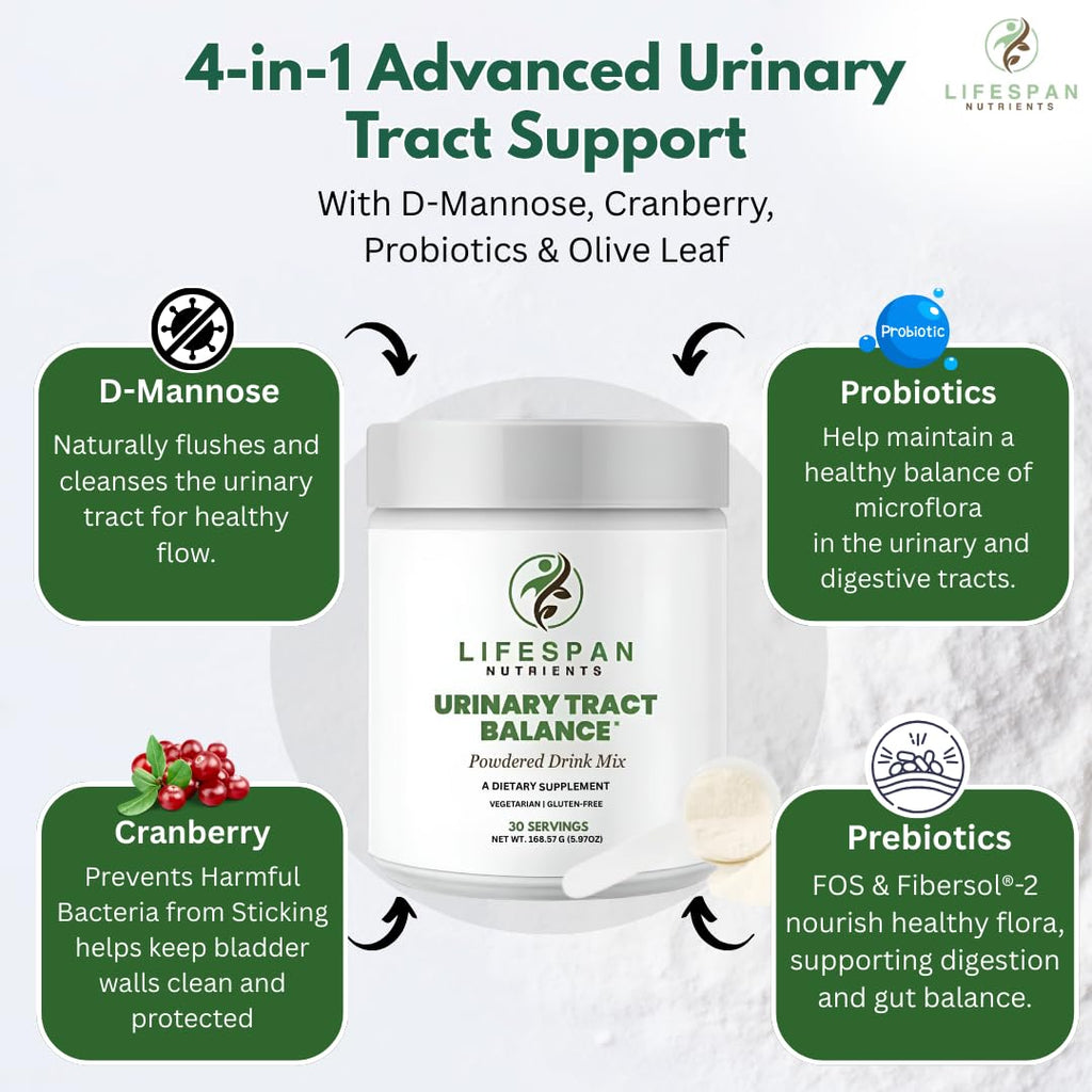 LifeSpan Nutrients D Mannose with Cranberry and Probiotics Powder Supports Urinary Tract and Bladder Health Easy Mix Drink Vegan Gluten Free 30 Servings - TrustMedUSA