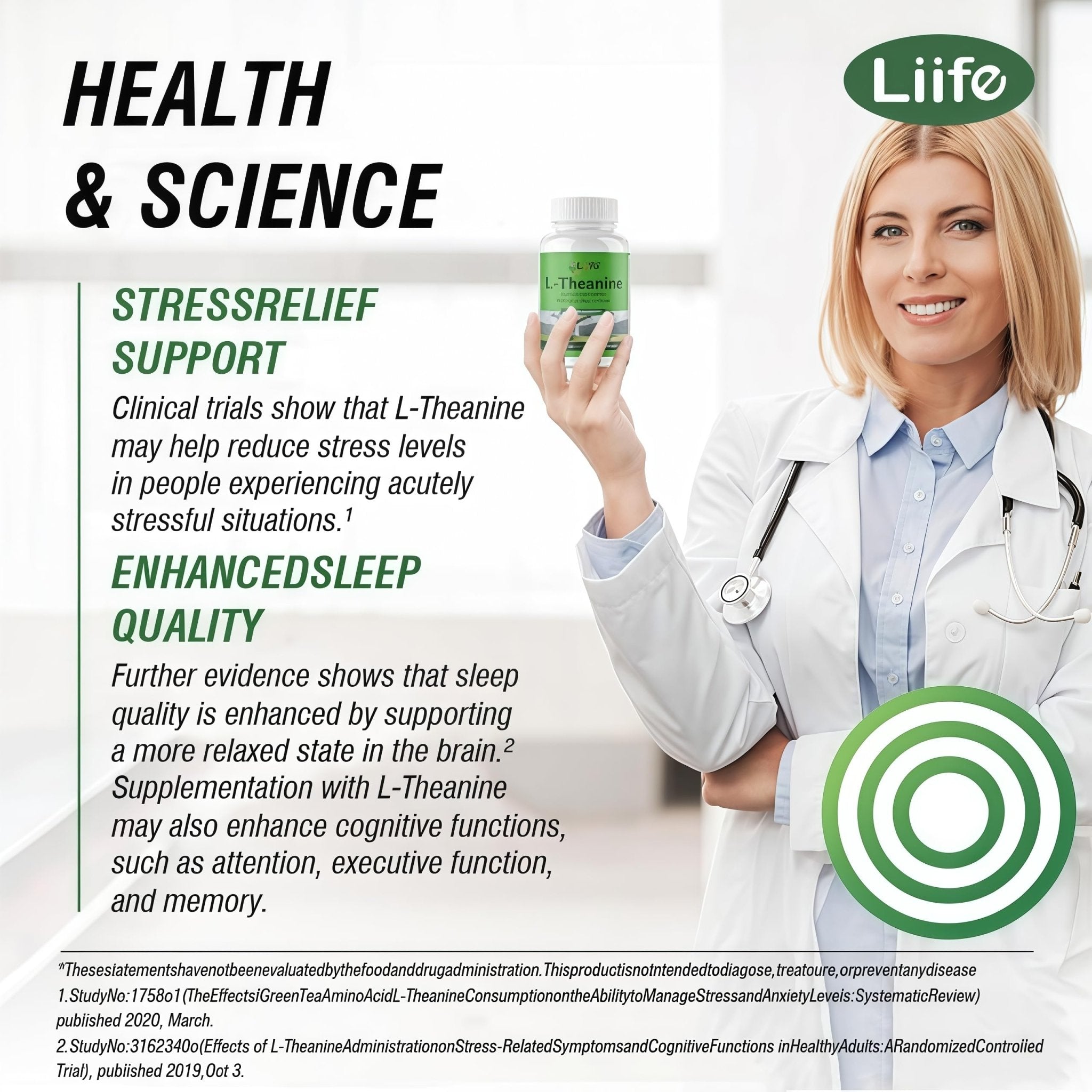 LIIFE L-Theanine (Suntheanine®) with GABA– 60 Veggie Capsules Support with Magnesium & Black Pepper for a Healthy Stress Response, Relaxation, and Focus Increases Brain Alpha-Wave Production* - TrustMedUSA